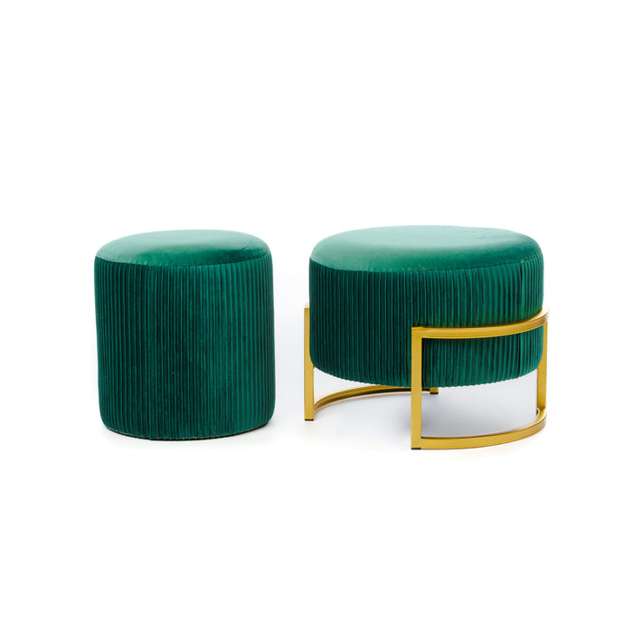 Set 2 pouf tondi in velluto verde 42X42X31CM / 30X30X31CM