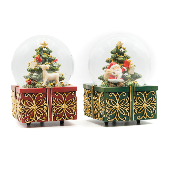 Sfera vetro neve con base pacco regalo 10x15CM
