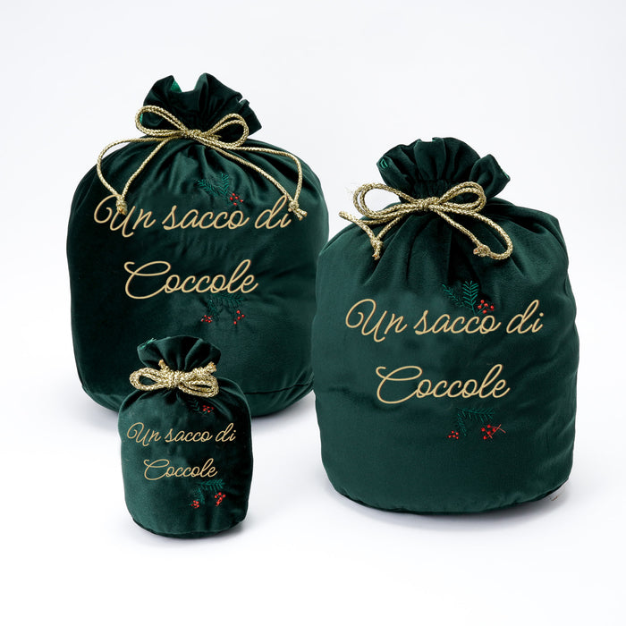 Sacco di Natale verde in velluto 28x40cm, decorazione e confezione Natalizia