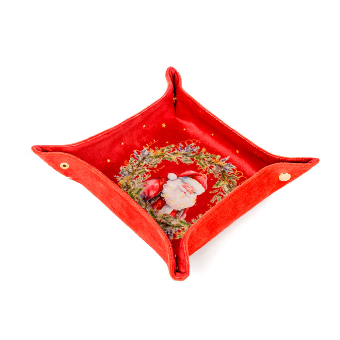 Cestino in velluto rosso con grafica di Babbo Natale