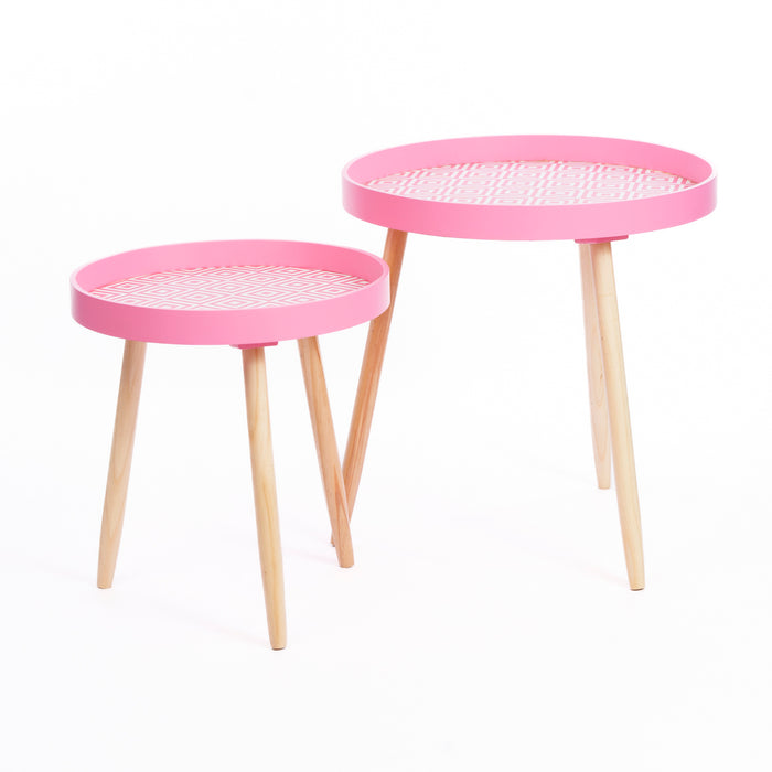 Set 2 Tavolini rosa Piedi Legno