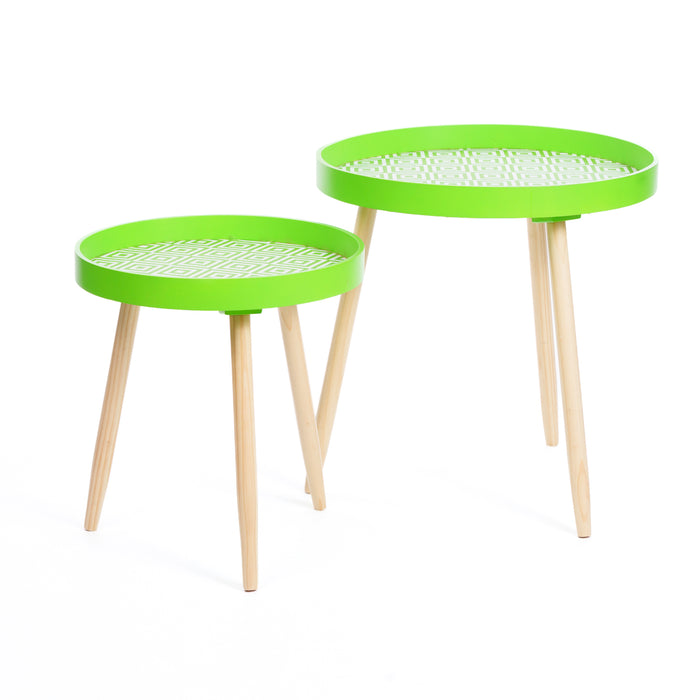 Set 2 Tavolini verdi Piedi Legno