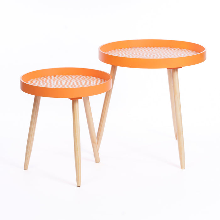 Set 2 Tavolini Arancio Piedi Legno