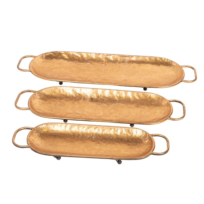 Set 3 vassoi ovali in metallo, colore oro, 61/51/40CM