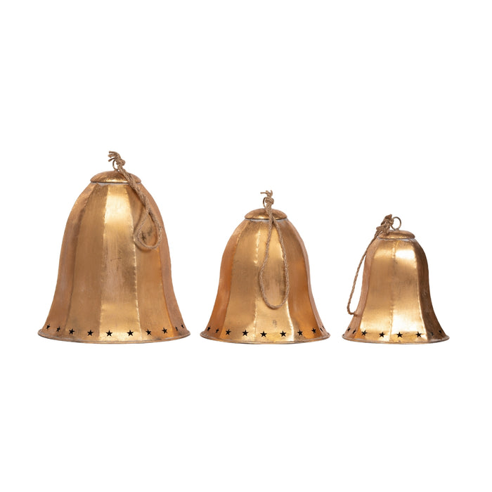 Set da 3 campane in metallo dorato, 22/19/16CM