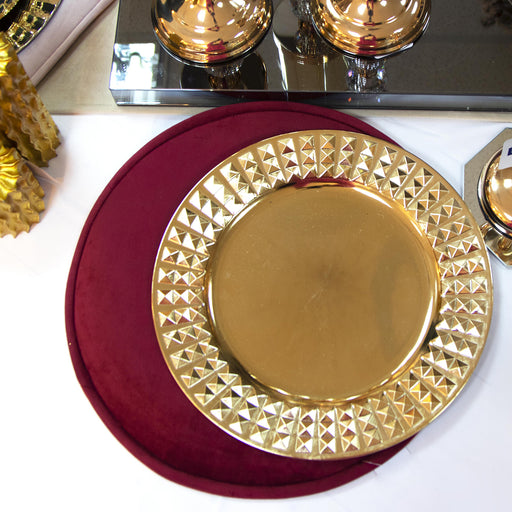 Tovaglietta sottopiatto in velluto Bordeaux, diametro 40cm, decorazione tavola, casa, eventi, festa, matrimonio, natale, complemento d'arredo, lavabile con acqua corrente o panno umido. In vendita sullo shop di Silani.