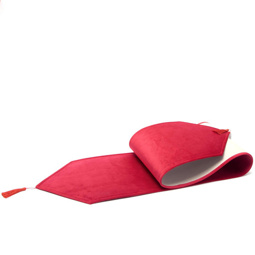 Runner tavola in velluto Rosso con nappa, 33X210CM, decorazione tavola, casa, eventi, complemento d'arredo , festa, matrimonio, natale, lavabile con acqua corrente o panno umido. In vendita sullo shop di Silani.