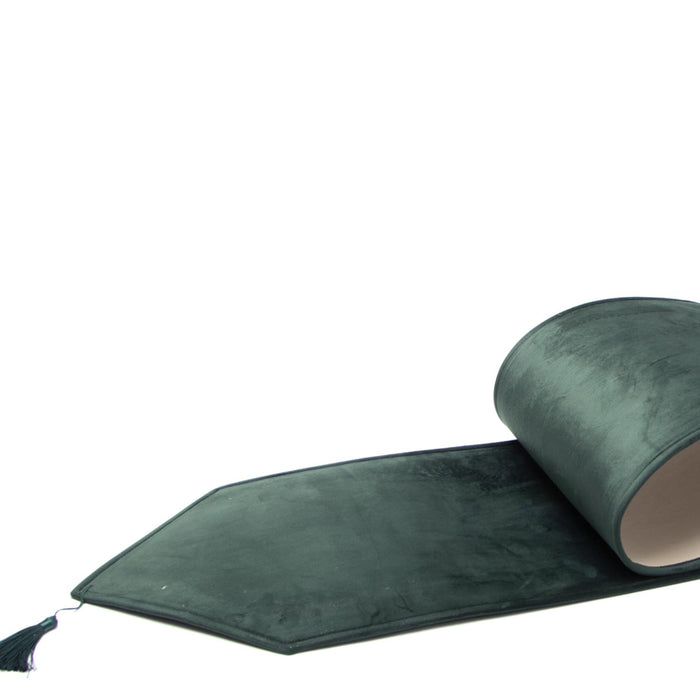 Runner da tavola con nappa, in velluto verde 33X210CM