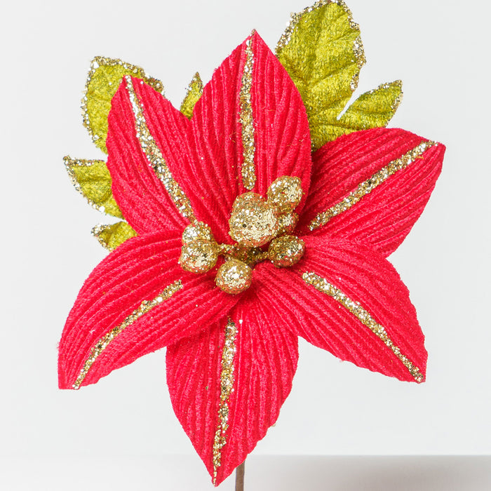 Fiore Stella di Natale in velluto Rosso 12x13cm