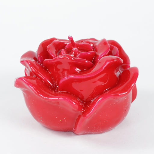 Candela decorativa laccata a forma di Rosa Rossa Ø 6 cm, con petali a rilievo e finitura lucida, perfetta come bomboniera e accessorio d' allestimento per eventi a tema e varie composizioni. Scopri i nostri articoli su Silani Srl.