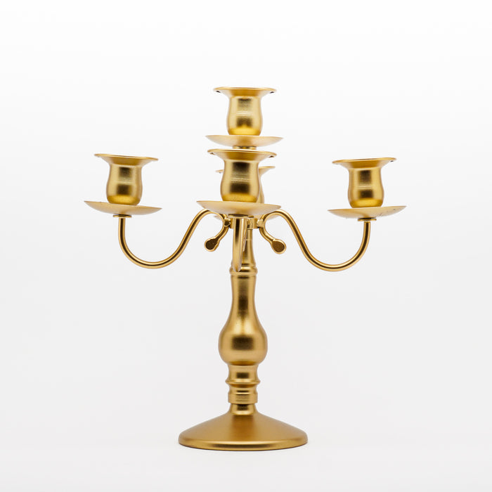 Candelabro classico oro 5 fuochi in alluminio nichelato H 78 cm