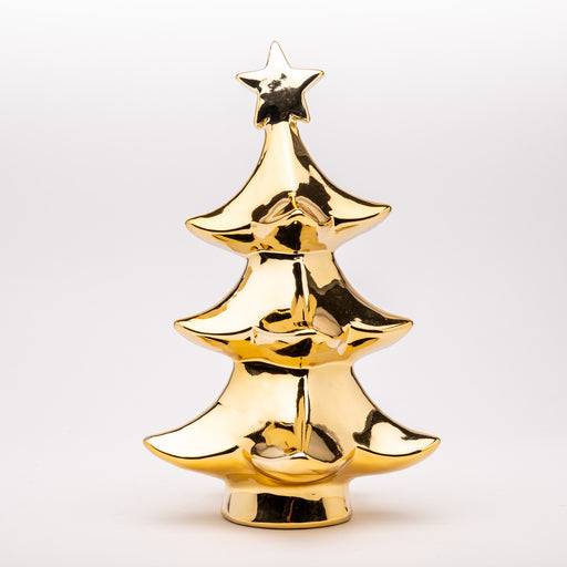 Decorazione a forma di albero di Natale di colore oro realizzata in poliresina 12X12X21. Perfetta per dare vitalità a decorazioni Natalizie, allestimenti per locali e ad ambienti casalinghi. Può essere una stupenda idea regalo. Scopri i nostri articoli su Silani Srl. 