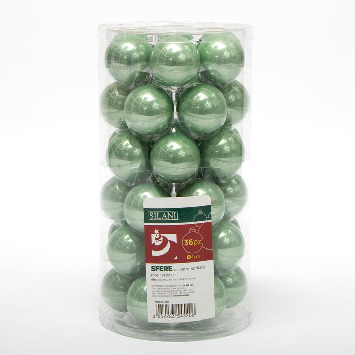 Box 36 sfere in vetro, D.4CM, colore verde