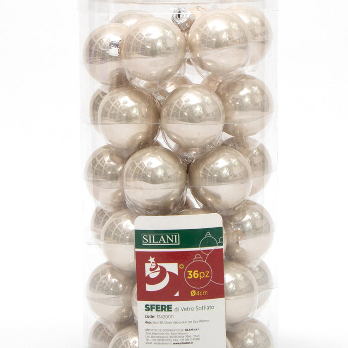 Box 36 sfere in vetro, D.4CM, colore oro platino