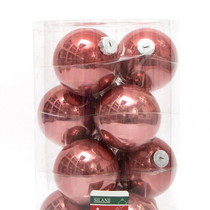 Box 12 sfere in vetro, D.10CM, colore rosa